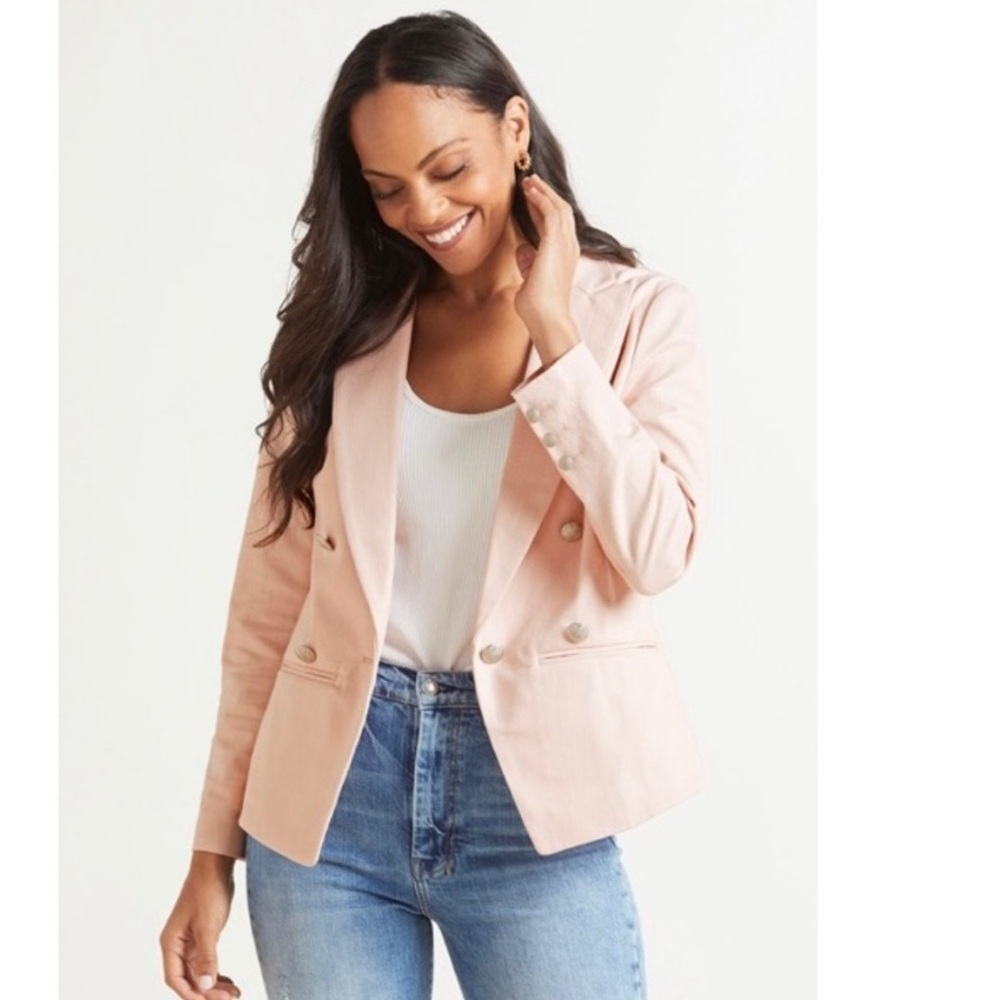 Evereve Lenox Blazer Light Pink Cotton Twill Size Small - Picture 3 of 12